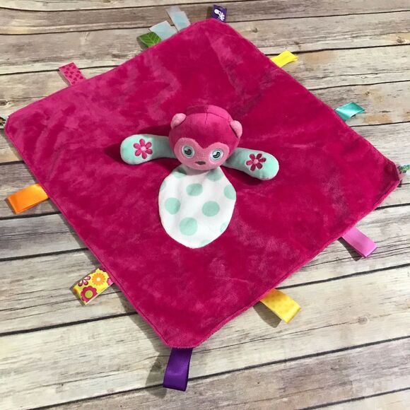 Taggies Pink Owl Mint‎ Green White Polka Dot Security Blanket Soft Rattle Lovey - Picture 3 of 5